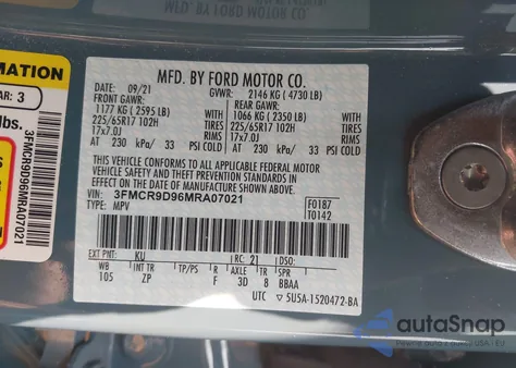 2021 Ford Bronco Sport Badlands from USA, damaged, VIN 3FMCR9D96MRA07021